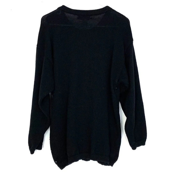 Vintage 80s Grannycore Embellished Pullover Sweater Black Beaded Womens Medium - Picture 2 of 10